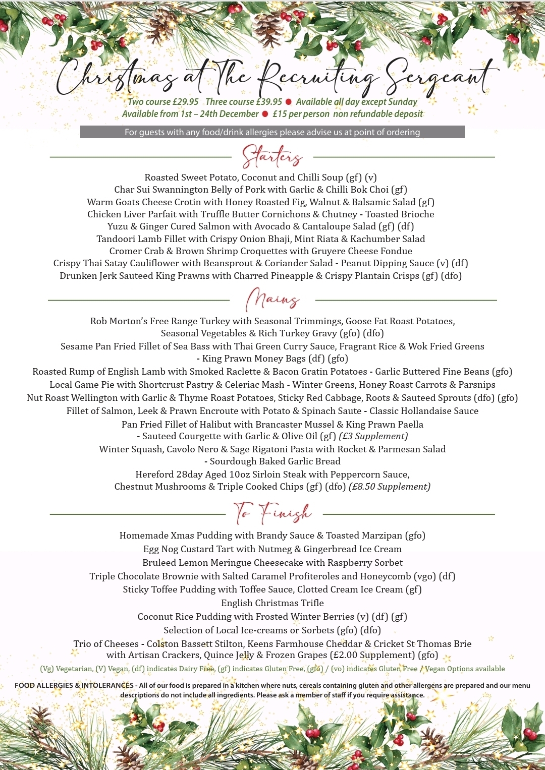Recruiting Sergeant Christmas menu 2025 image